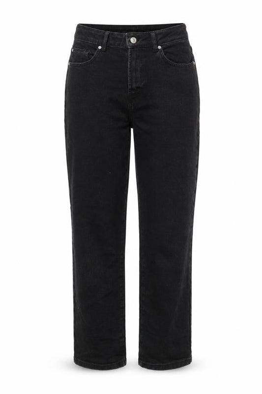 Front view of Denim & Co. women’s grey cotton blend straight jeans, size UK 14, 26.5-inch leg regular zip