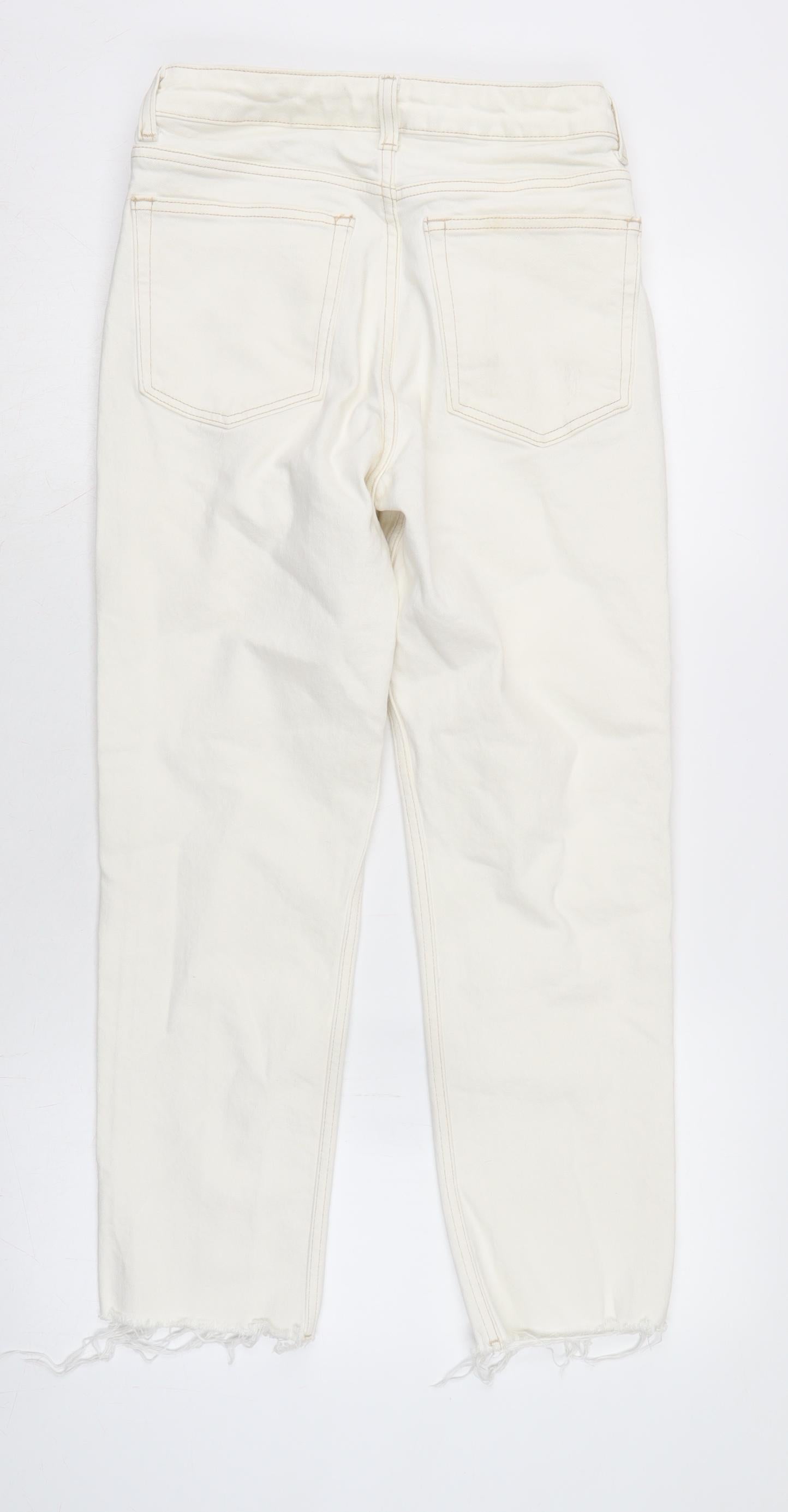 Topshop Womens Ivory Cotton Blend Straight Jeans Size 28 in L26 in Regular Zip - Raw Hem