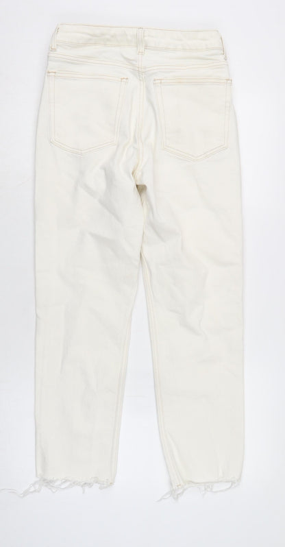 Topshop Womens Ivory Cotton Blend Straight Jeans Size 28 in L26 in Regular Zip - Raw Hem
