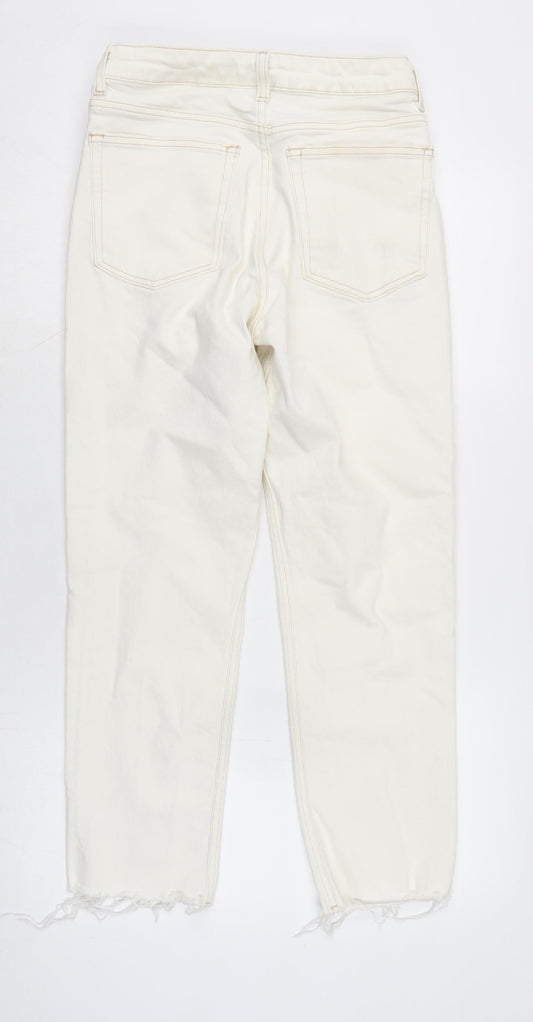 Topshop Womens Ivory Cotton Blend Straight Jeans Size 28 in L26 in Regular Zip - Raw Hem