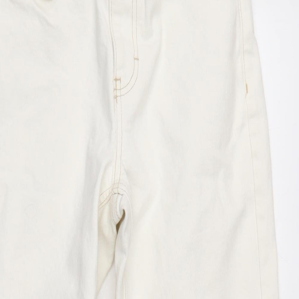 Topshop Womens Ivory Cotton Blend Straight Jeans Size 28 in L26 in Regular Zip - Raw Hem