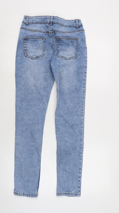 Denim & Co. Girls Blue Cotton Skinny Jeans Size 11-12 Years L27.5 in Regular Zip