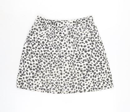 Browny Standard Womens White Cotton A-Line Skirt Size 24 in Zip - Black spots.
