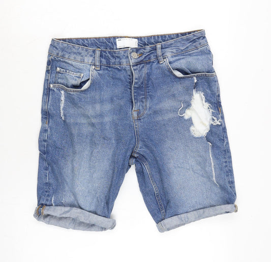 ASOS Mens Blue Cotton Biker Shorts Size 32 in L10 in Regular Zip