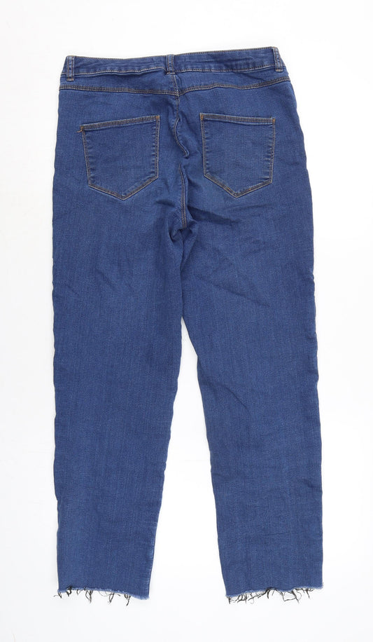 Dorothy Perkins Womens Blue Cotton Blend Straight Jeans Size 12 L26 in Regular Zip - Raw Hem