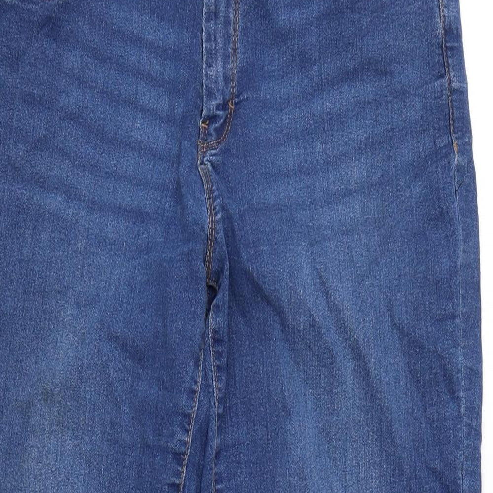 Dorothy Perkins Womens Blue Cotton Blend Straight Jeans Size 12 L26 in Regular Zip - Raw Hem