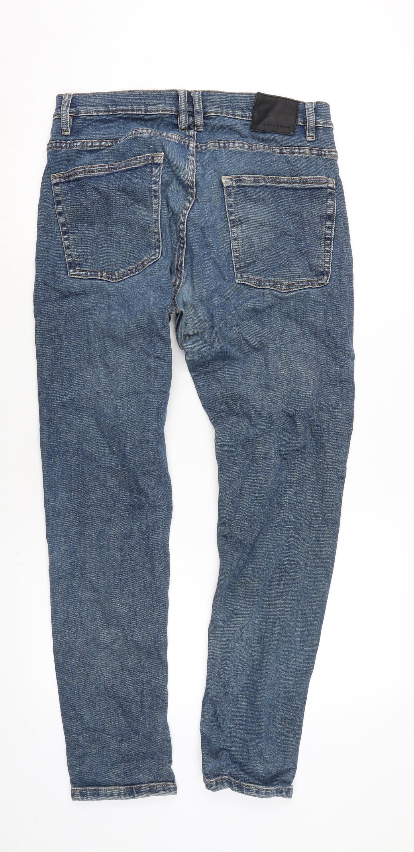 Zara Mens Blue Cotton Blend Straight Jeans Size 32 in L31 in Regular Zip