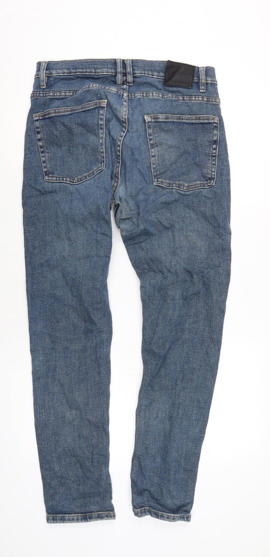 Zara Mens Blue Cotton Blend Straight Jeans Size 32 in L31 in Regular Zip