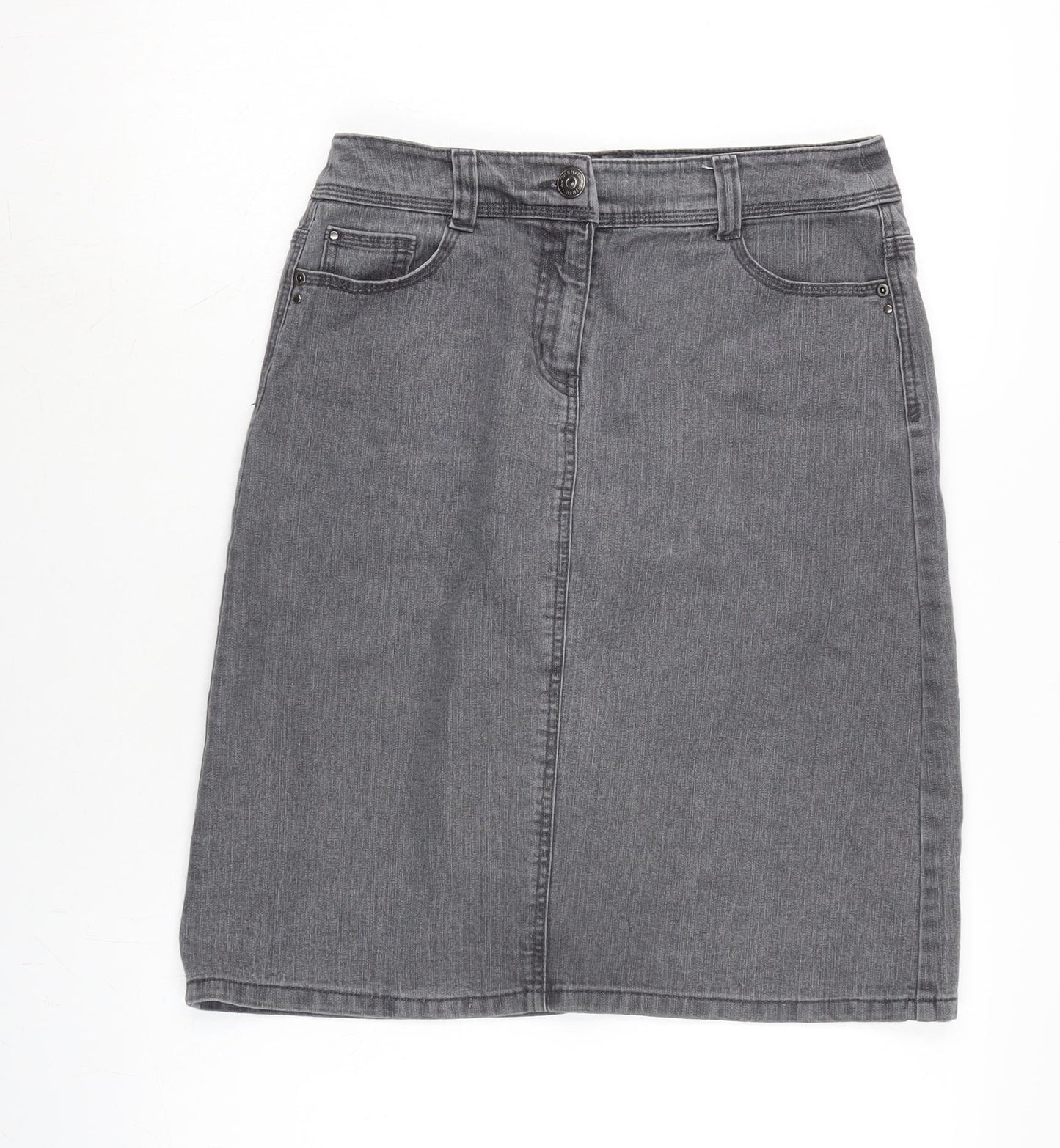BHS Womens Grey Cotton A-Line Skirt Size 30 in Zip