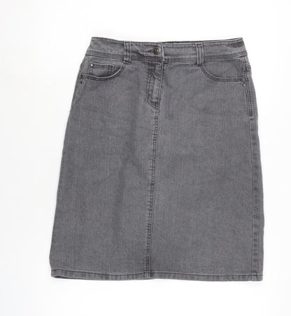 BHS Womens Grey Cotton A-Line Skirt Size 30 in Zip
