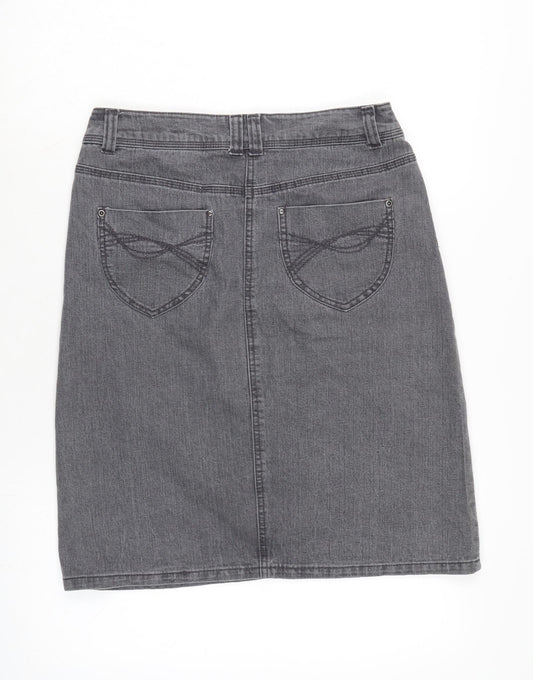 BHS Womens Grey Cotton A-Line Skirt Size 30 in Zip