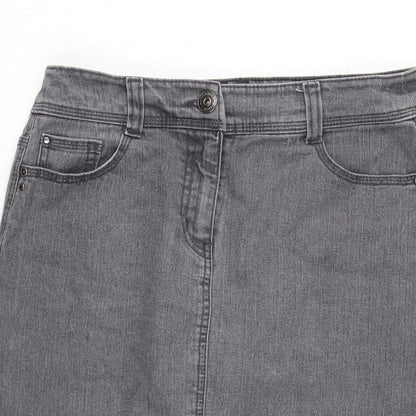 BHS Womens Grey Cotton A-Line Skirt Size 30 in Zip