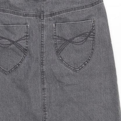 BHS Womens Grey Cotton A-Line Skirt Size 30 in Zip