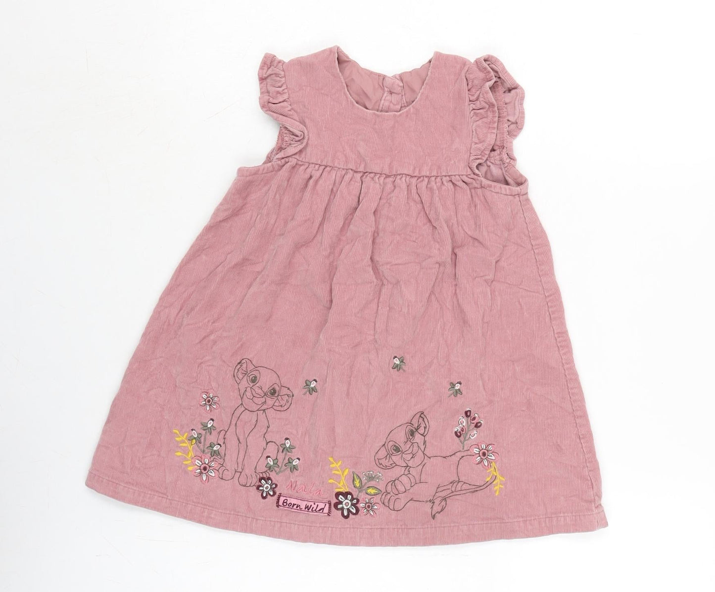 George Girls Pink Cotton Pinafore/Dungaree Dress Size 18-24 Months Crew Neck Button