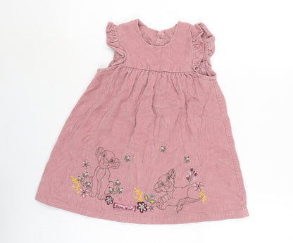 George Girls Pink Cotton Pinafore/Dungaree Dress Size 18-24 Months Crew Neck Button