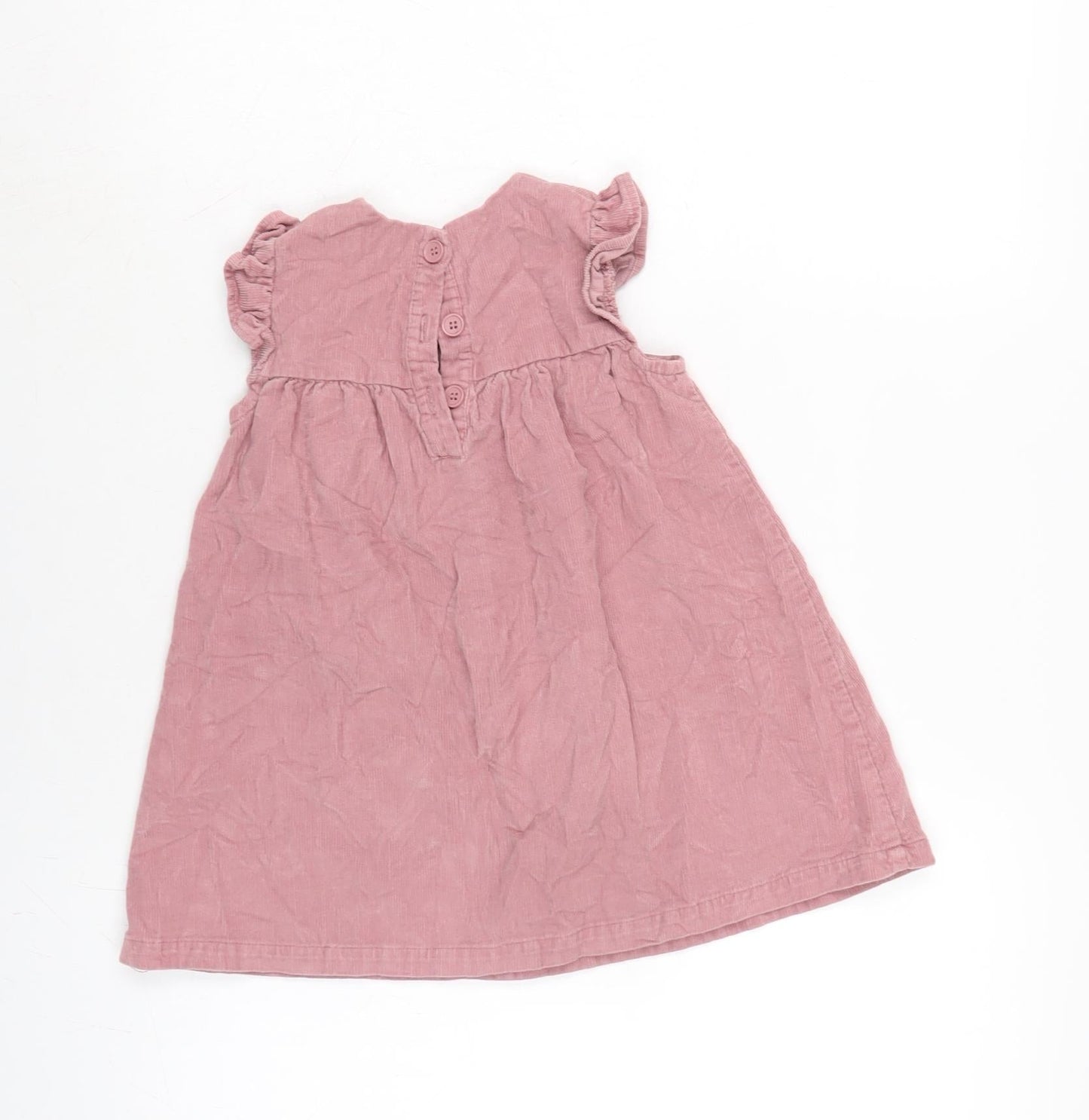 George Girls Pink Cotton Pinafore/Dungaree Dress Size 18-24 Months Crew Neck Button