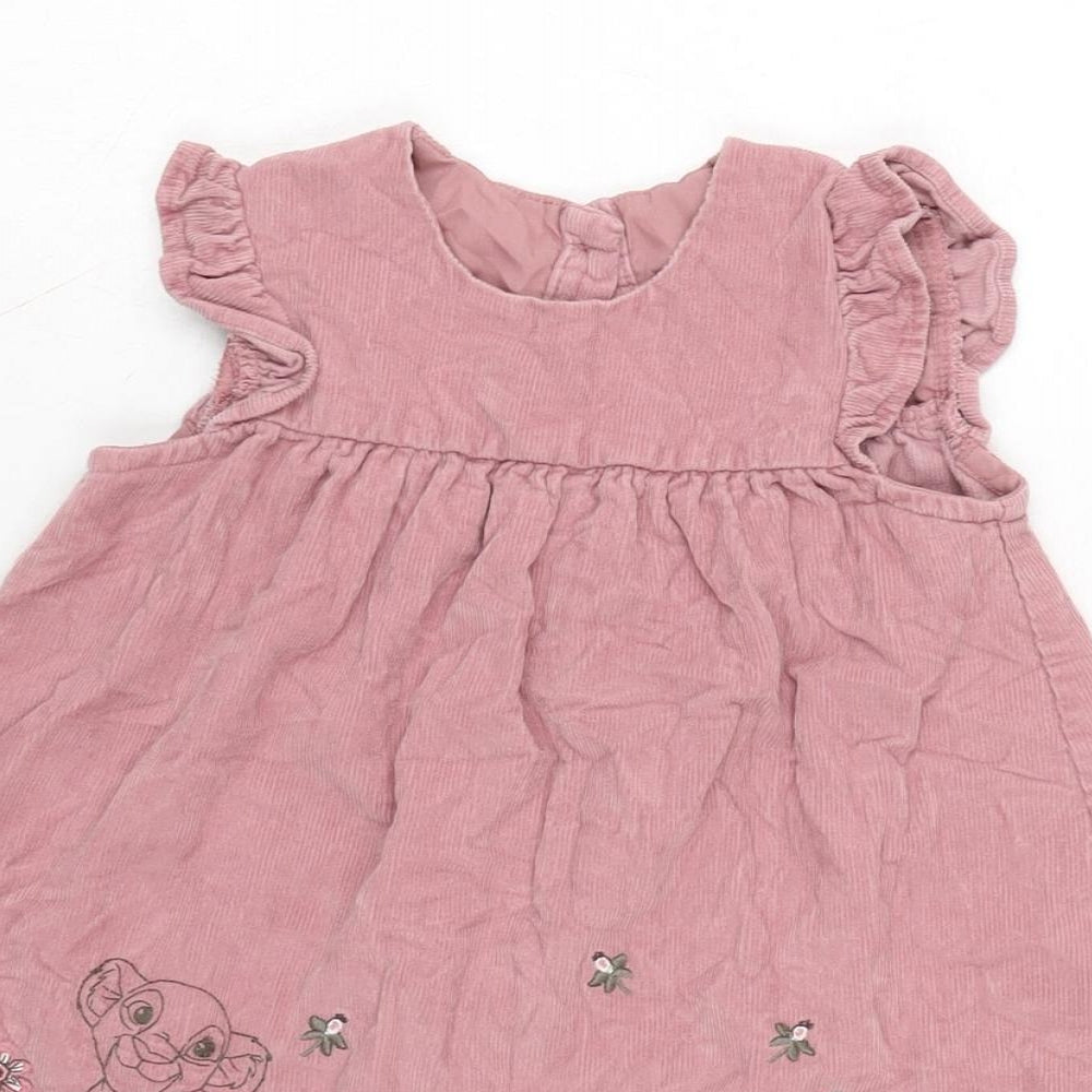 George Girls Pink Cotton Pinafore/Dungaree Dress Size 18-24 Months Crew Neck Button