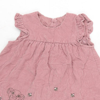 George Girls Pink Cotton Pinafore/Dungaree Dress Size 18-24 Months Crew Neck Button