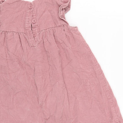 George Girls Pink Cotton Pinafore/Dungaree Dress Size 18-24 Months Crew Neck Button