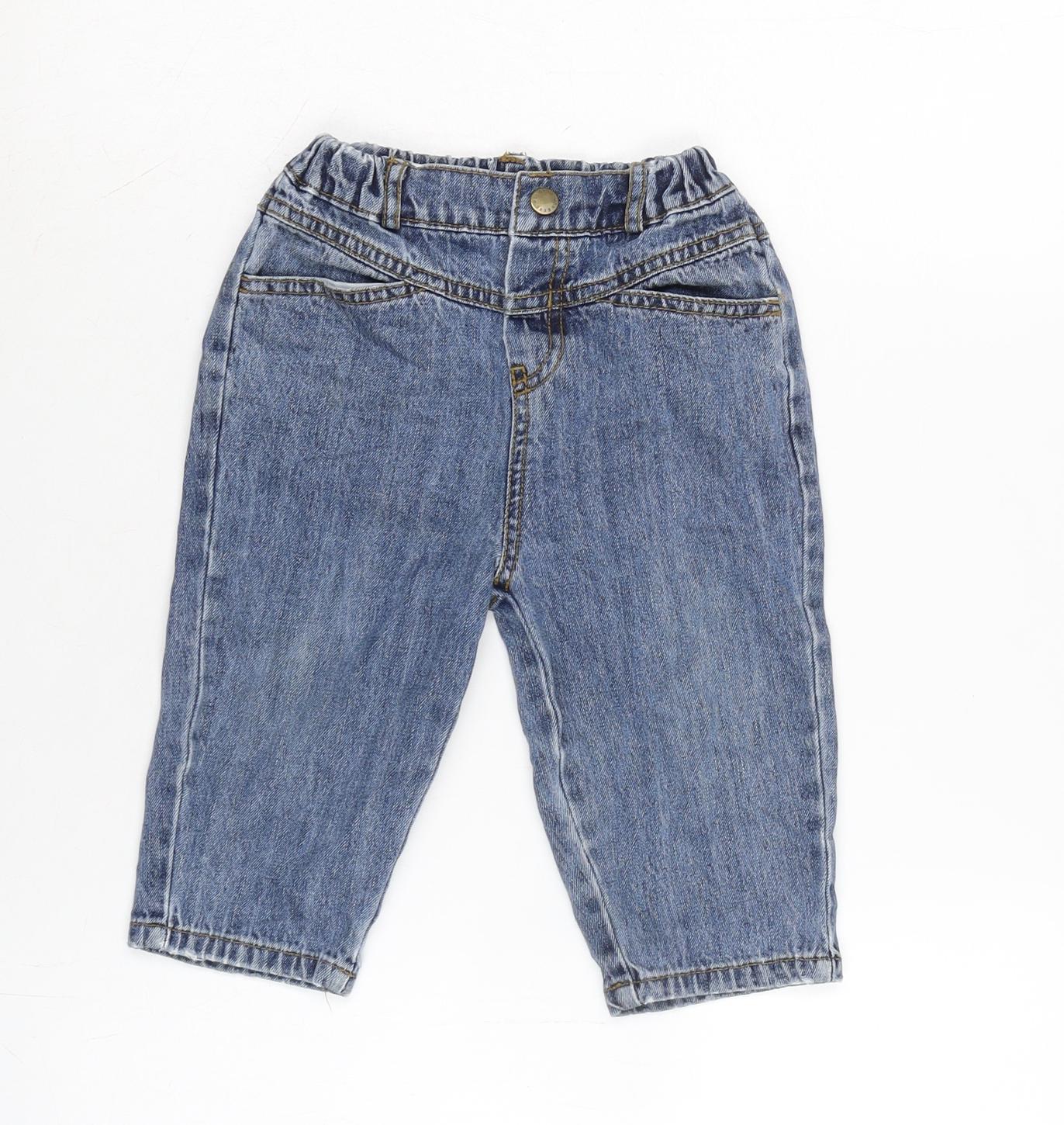 Mon bebe Boys Blue Cotton Capri Jeans Size 24 Months Snap - Inside Leg 9.5in - waist 19In.