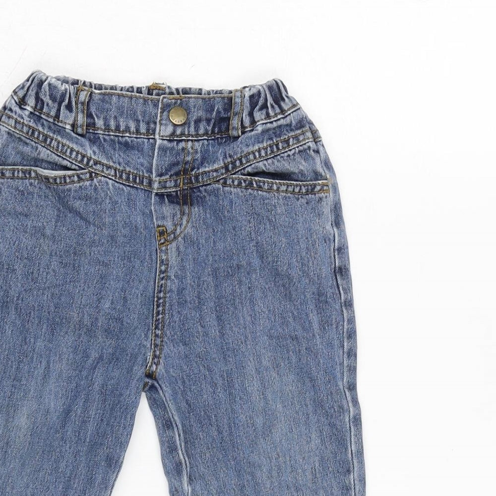 Mon bebe Boys Blue Cotton Capri Jeans Size 24 Months Snap - Inside Leg 9.5in - waist 19In.