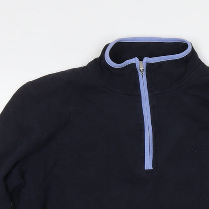 Close-up detail of Maine New England women’s blue cotton pullover sweatshirt, size UK 12, pullover