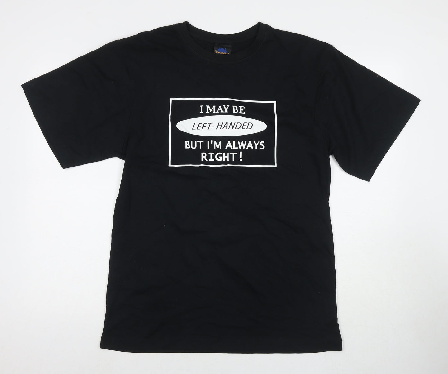 Samsousan Womens Black Cotton Basic T-Shirt Size L Round Neck - Left Handed But Always Right