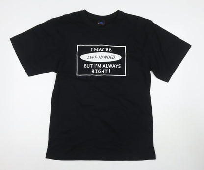 Samsousan Womens Black Cotton Basic T-Shirt Size L Round Neck - Left Handed But Always Right