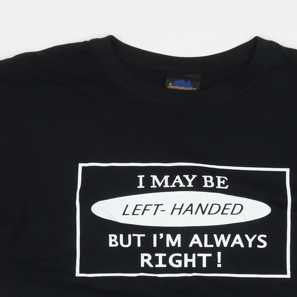 Samsousan Womens Black Cotton Basic T-Shirt Size L Round Neck - Left Handed But Always Right