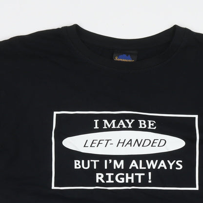 Samsousan Womens Black Cotton Basic T-Shirt Size L Round Neck - Left Handed But Always Right