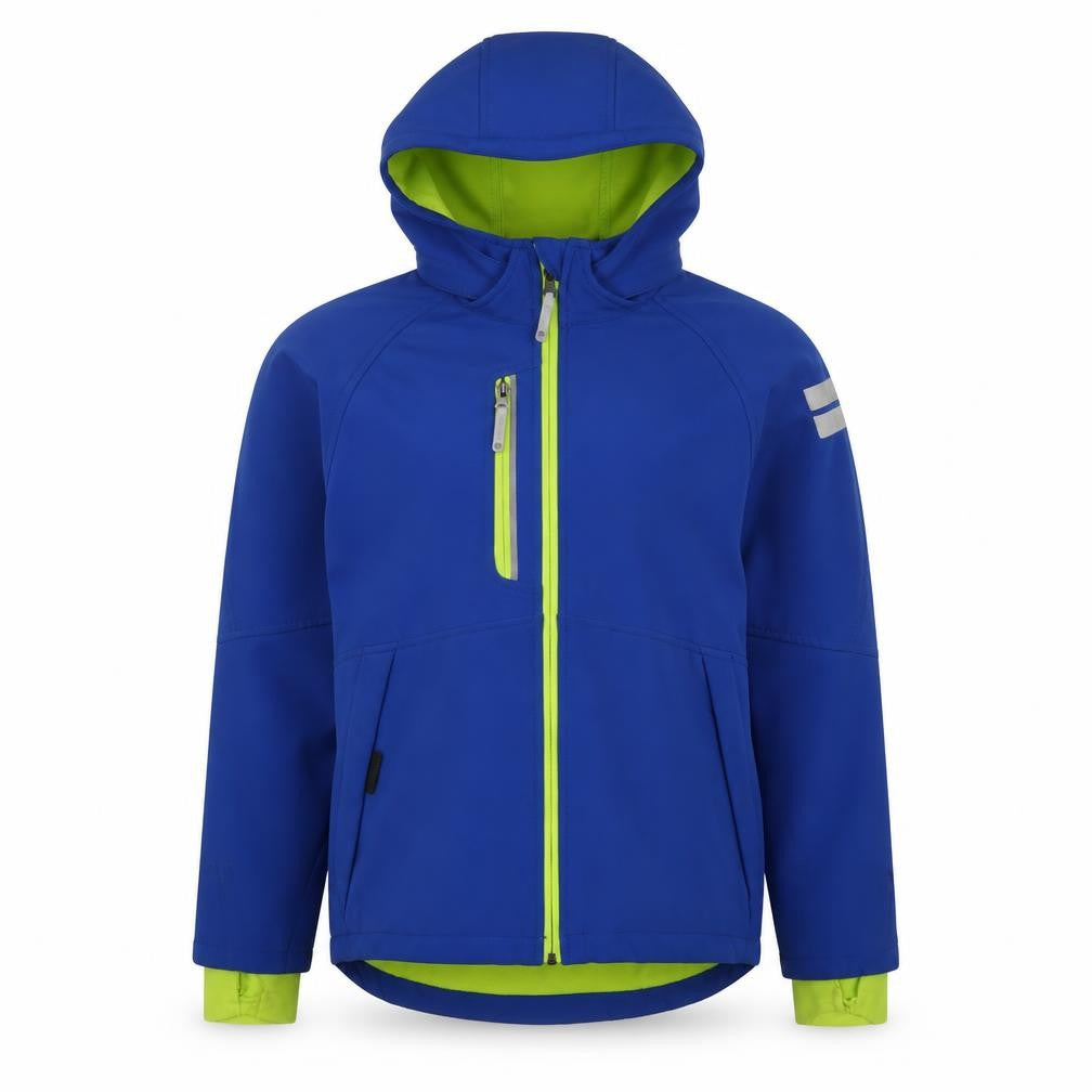 Front view of H&M boys’ blue jacket, size 12-13, years zip