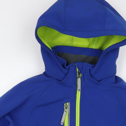 Close-up detail of H&M boys’ blue jacket, size 12-13, years zip