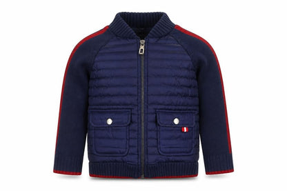 Front view of E of M boys’ blue jacket, size 3, years zip