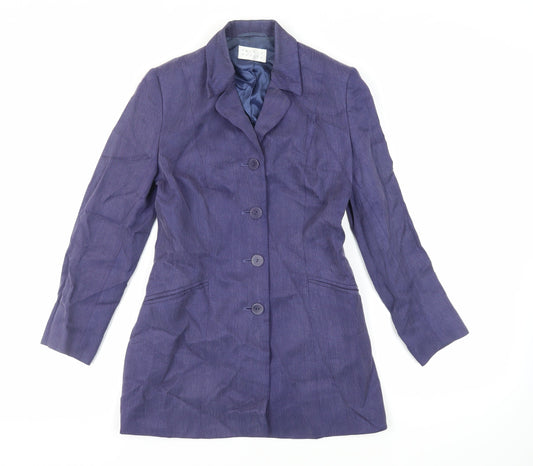 Precis Petite Womens Blue Jacket Blazer Size 8 Button - Longline