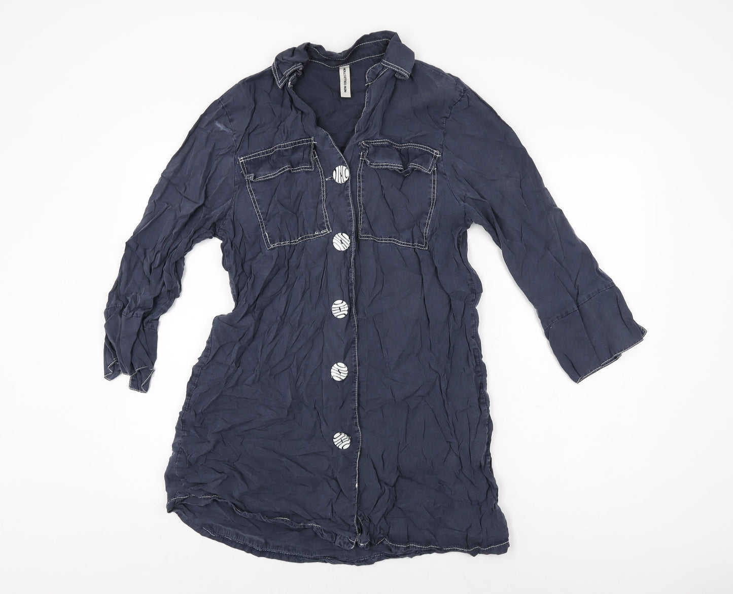 Womens UK Size M New Collection Blue Basic Button-Up