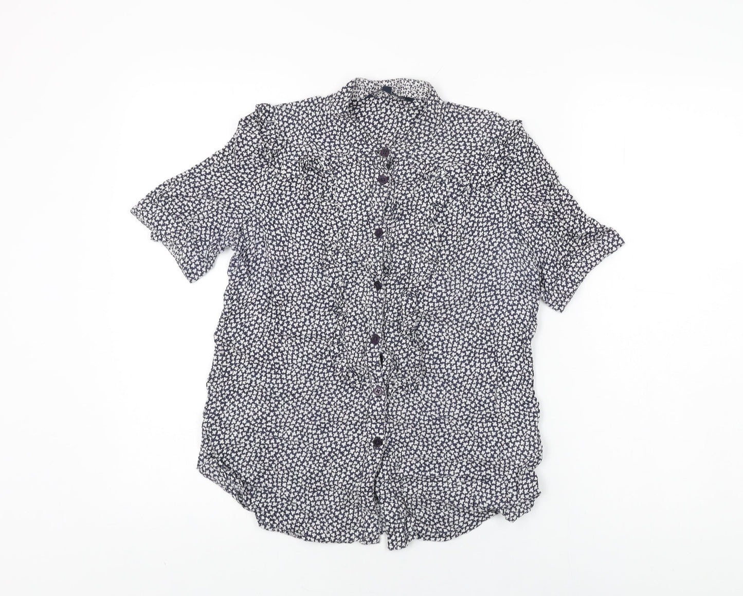 French Connection Womens Blue Floral Cotton Basic Button-Up Size 6 Round Neck