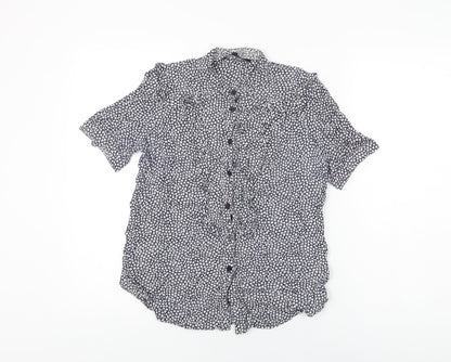 French Connection Womens Blue Floral Cotton Basic Button-Up Size 6 Round Neck