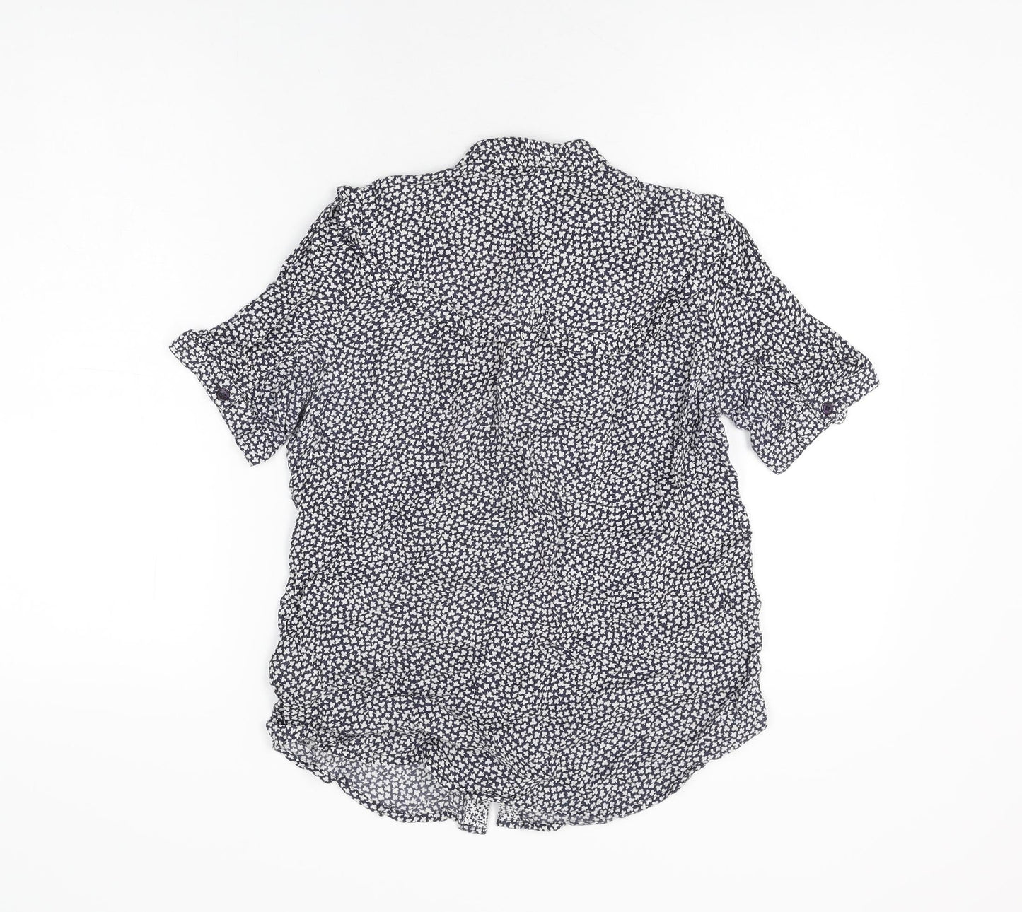 French Connection Womens Blue Floral Cotton Basic Button-Up Size 6 Round Neck