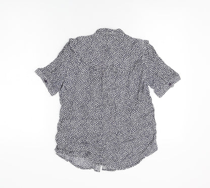 French Connection Womens Blue Floral Cotton Basic Button-Up Size 6 Round Neck