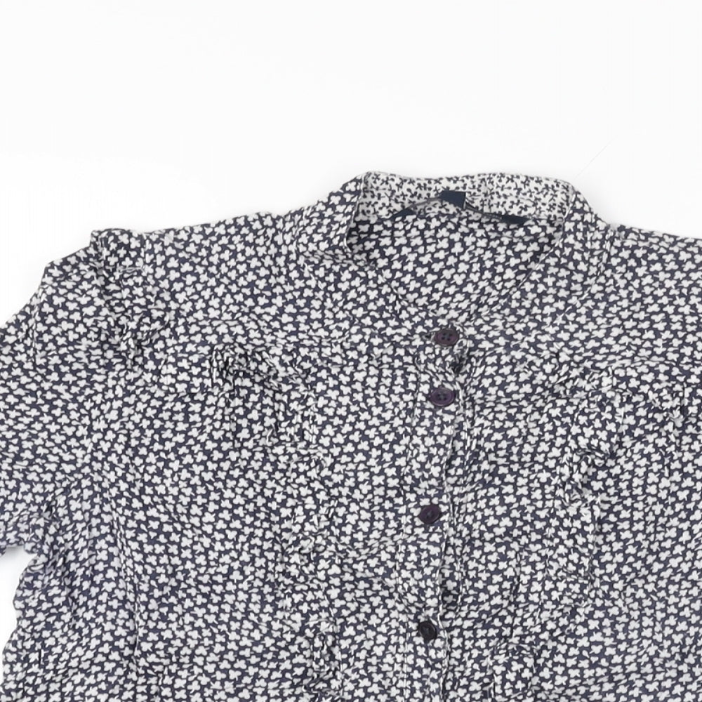 French Connection Womens Blue Floral Cotton Basic Button-Up Size 6 Round Neck