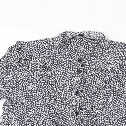 French Connection Womens Blue Floral Cotton Basic Button-Up Size 6 Round Neck