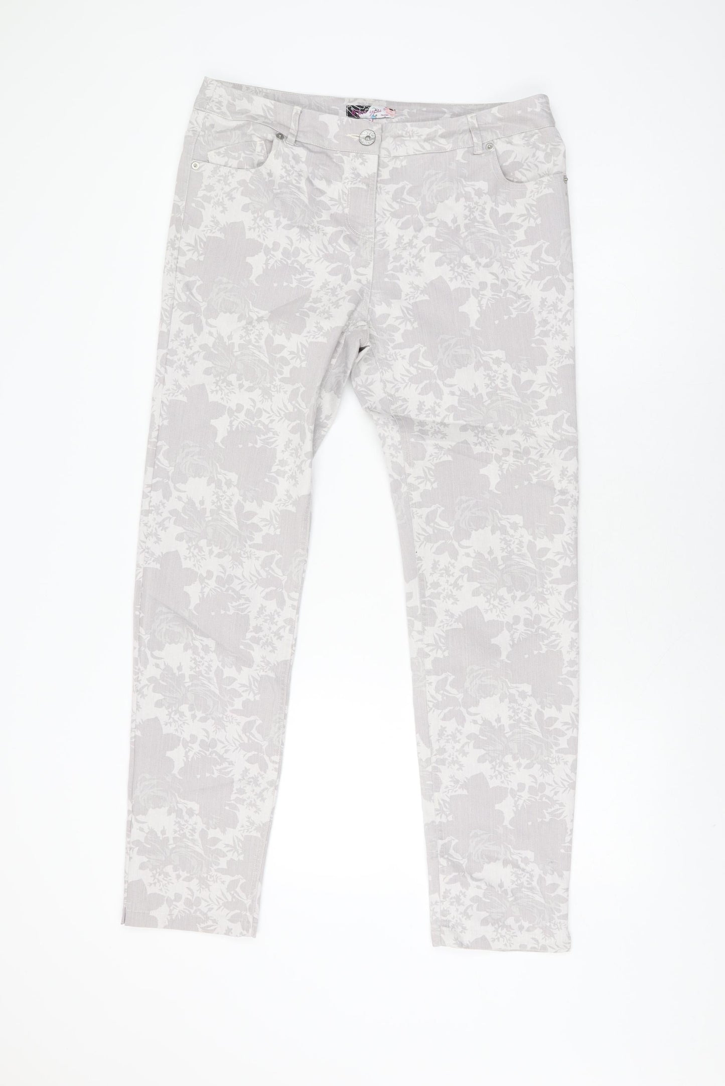 Miss You Womens Grey Floral Cotton Skinny Jeans Size 12 L30 in Regular Zip