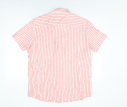 NEXT Mens Pink Striped Cotton Button-Up Size XL Collared Button