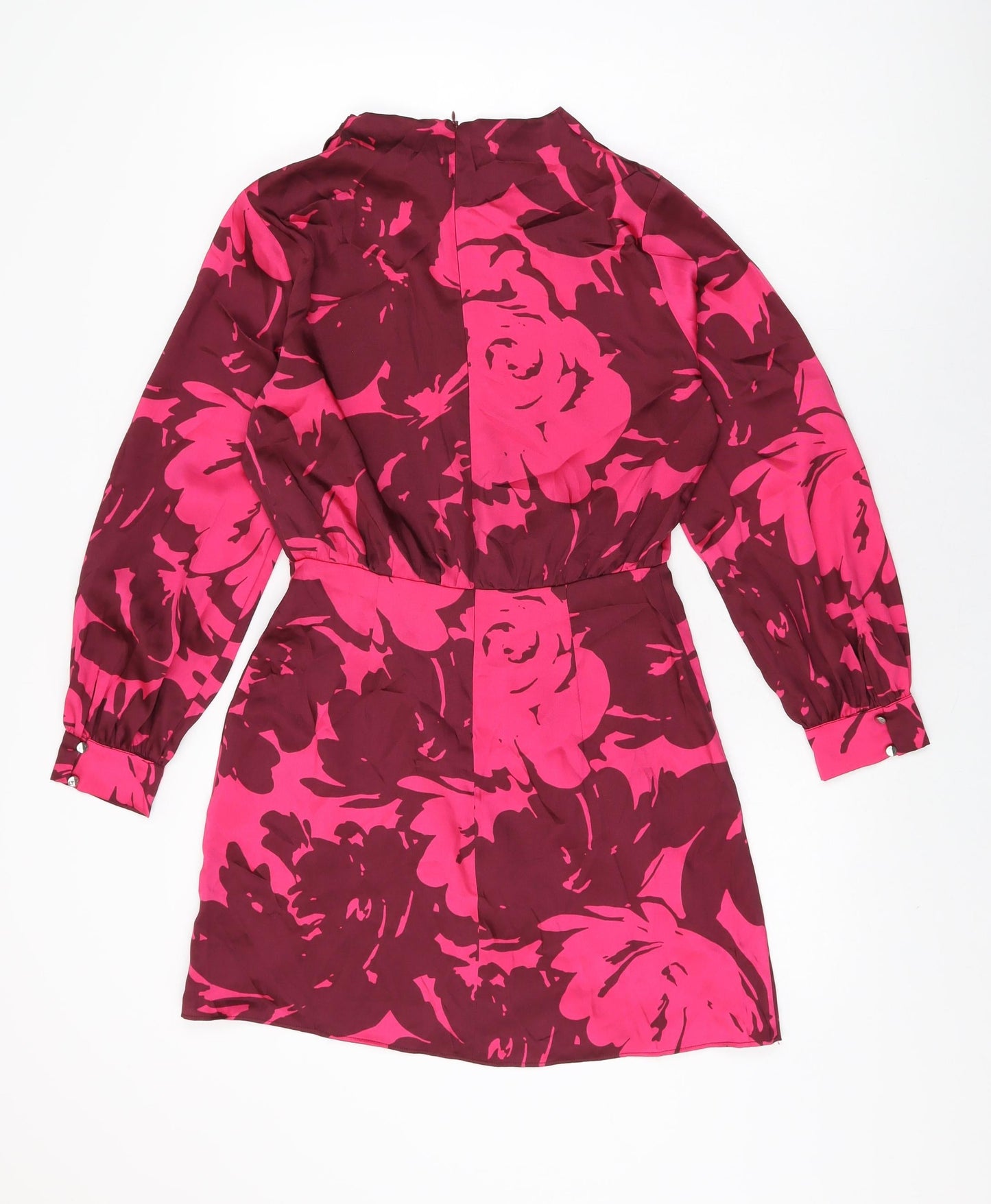 Zara Womens Pink Floral Polyester Mini Size S Round Neck Zip