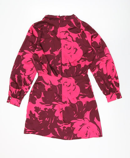 Zara Womens Pink Floral Polyester Mini Size S Round Neck Zip