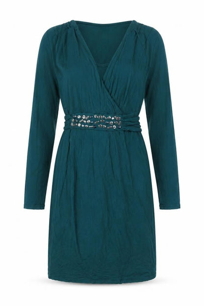 Mamalicious Womens Green Viscose Shift Size S V-Neck Pullover