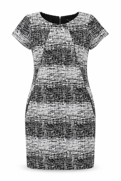M&Co Womens Grey Geometric Polyester Bodycon Size 10 Round Neck Zip