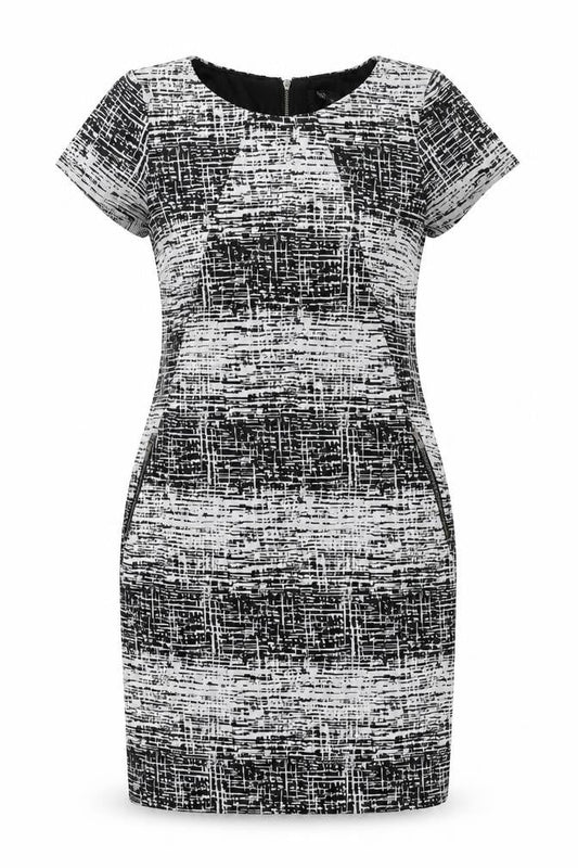 M&Co Womens Grey Geometric Polyester Bodycon Size 10 Round Neck Zip