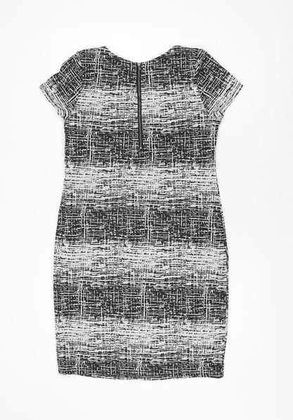 M&Co Womens Grey Geometric Polyester Bodycon Size 10 Round Neck Zip