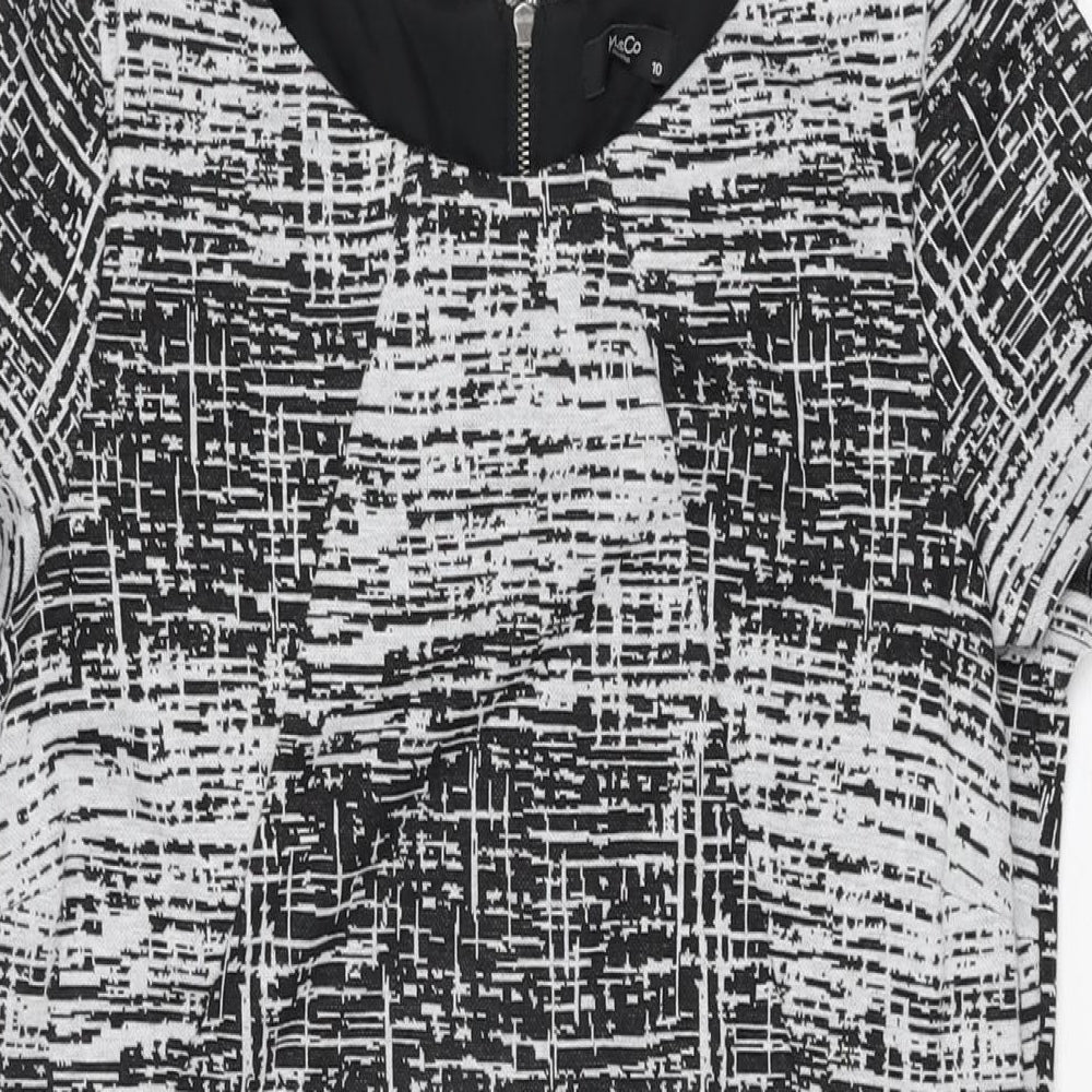 M&Co Womens Grey Geometric Polyester Bodycon Size 10 Round Neck Zip
